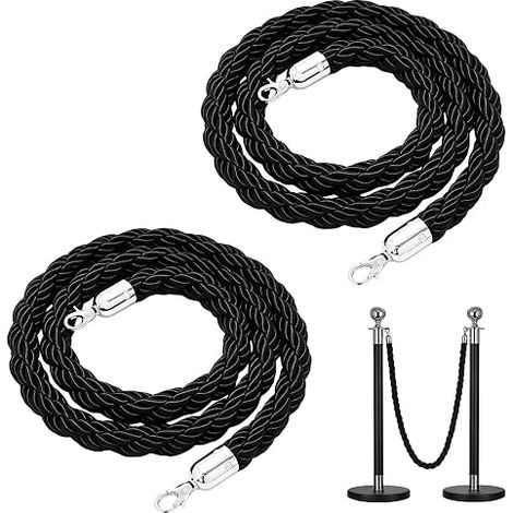 2 Pièces 150CM Corde De Barrière,Corde De Contrôle Des Foules Avec Crochets,Cordon De Barrière Standard,Barrière De File D'attente Pour Bornes Et Postes VIP,Files D'attente,Expositions(Noir) (1/5)