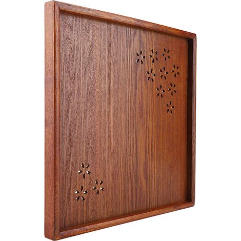 Plateau de service traditionnel en bois pour thé, café, fruits et en-cas, idéal pour la maison et le restaurant (34 x 34 cm). (1/5)