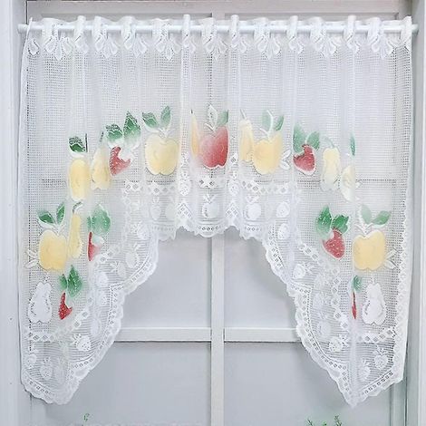 Rideaux à festons en dentelle blanche pour cuisine, fenêtre, porte, rideaux brodés de fruits, cantonnière pour chambre d'enfant, salon, passe-tringle, intimité, voilage court (1/5)