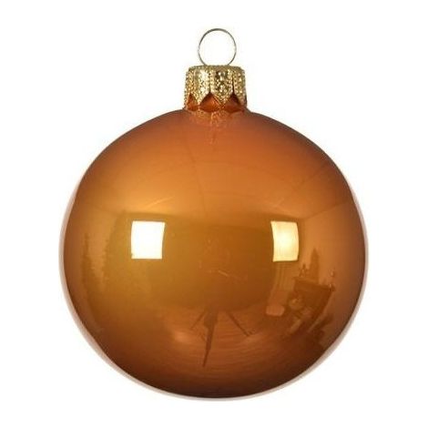 Set 6 Weihnachtskugeln aus glänzendem Glas in Amber Ø6 cm