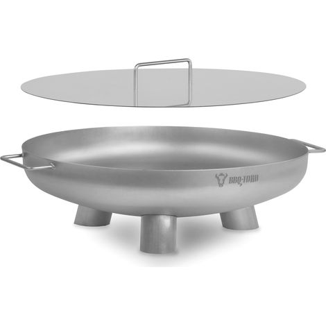 BBQ-Toro Edelstahl Feuerschale Ø 60 cm mit Deckel, Silber, Outdoor Dreibein Feuerstelle für Garten (1/5)