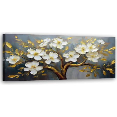 Tableau déco Fleurs blanches Plantes Arbre 90x30 (1/5)