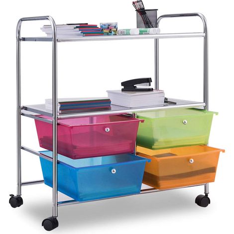 COSTWAY Badrollwagen Schubladen Kuechenwagen Rollwagen Rollcontainer Haushaltswagen Mobiler Aufbewahrungswagen Frisierwagen Beistellwagen mit Rollen Badtrolley 62 x 37 x74cm (1/5)