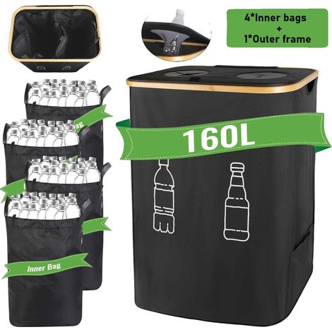 Contenedor de reciclaje, capacidad de 160 L, diseño multiusos, color negro, 160 L (1/2)