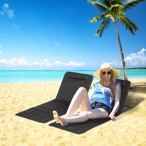 Transat de plage, chaise longue, chaise longue de jardin, pliable, dossier réglable, poche latérale, 48 cm x 134 cm x 33-43 cm, noir