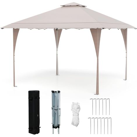Tonnelle Pliante Instantané Réglable 395x395 CM,Pavillon d'Extérieur avec Toit Aéré,8 Trous de Drainage,4 Cordes,8 Piquets,Sac de Transport (1/5)