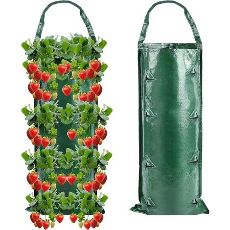 Sacs à fraises suspendus (lot de 2) à 8 trous - Sacs de plantation pour fraises - Sacs de culture pour fraises, légumes et fleurs (1/5)