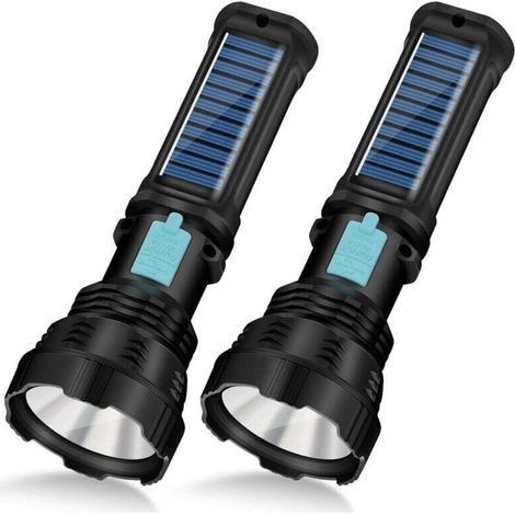 LED solar torch, portable and portable, waterproof IP65, 2000 mAh battery, ideal for outdoor use, emergency and camping (package of 2) (1/4)