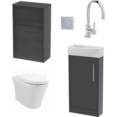 Winshill Cloakroom Suite - Right Hand 440mm Vanity, WC Unit, Toilet and Tap - Graphite (1/5)