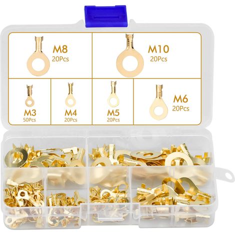 Cosses À Anneau - Laiton - M3 M4 M5 M6 M8 M10 - Pour Connexion Électrique Fiable - Kit de 150 Pièces
