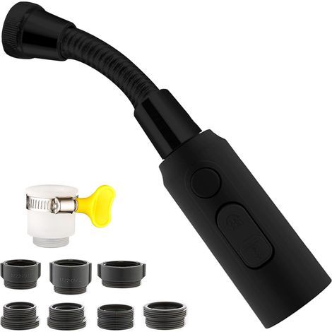 1x Faucet Aerator Extension, Black, 3 Spray Modes, Flexible Hose, M24/22 Adapters, Kitchen Bathroom (1/5)