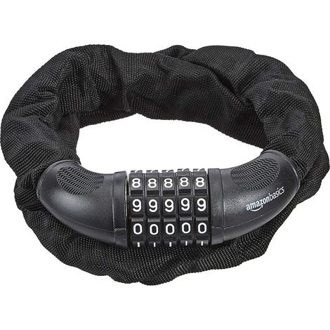Anti-vol de vélo avec chaîne et cadenas à combinaison à 5 chiffres, Lot de 1, Noir (1/4)