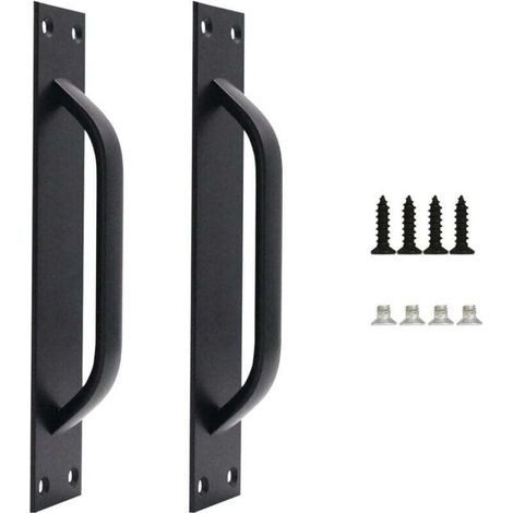 Set mit 2 Scheunentürgriffen, massive Stahlgriffe, robuste Schiebetürgriffe für Küche und Möbel, inklusive Schrauben, schwarz, 200 mm – Crezuo
