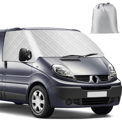 Housse de Pare-Brise Compatible avec Renault Trafic 2001-2014, Argenté Pare-Soleil pour Vitre Avant, Bloque Les Rayons UV, Protège du Vent et des Intempéries, Garde Votre Véhicule au Frais,2001-2014 A (1/5)