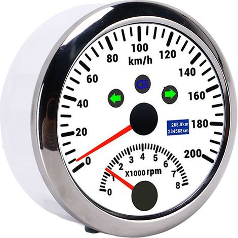 Compteur GPS 85mm 200km/h, tachymètre 0-8000tr/min, écran LCD rétroéclairé rouge, étanche, 12V/24V pour voiture, bateau, yacht, camping-car, camion - Blanc (1/5)