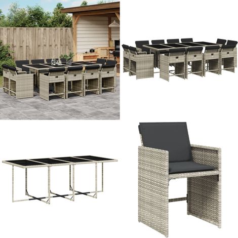 Ensemble à manger de jardin et coussins 13 pcs gris clair rotin - Salon De Jardin - Meuble De Jardin - Set De Salon De Jardin - Résine Tressée - Mobilier Extérieur - Home & Living (1/5)