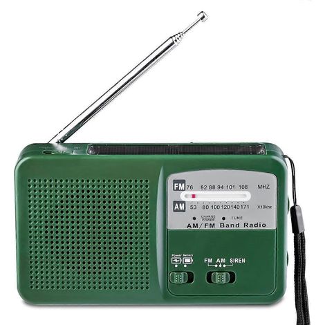 Radio solaire à manivelle AM/FM avec alertes météo NOAA, chargeur de téléphone, lampe torche et alarme (vert) (1/5)
