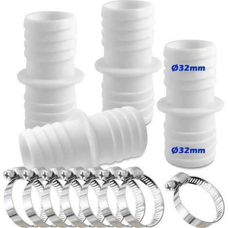 Raccord de tuyau de piscine 4 pièces 32 mm avec 8 clips pour adaptateur de tuyau double de piscine (1/5)