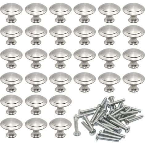 Runde Türgriffe, 27 mm, 30 Stück, Schubladengriff, Pilzform, gebürsteter Edelstahl, runde silberne Küchengriffe mit 30 Stück Schrauben für Möbel wie Schubladen, Schränke​Schränke