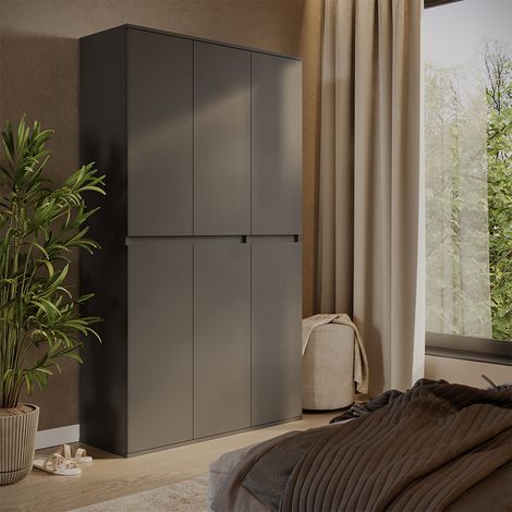 Armario de ropa Claus, Antracita, 111 x 191.5 cm con 6 puertas, Vicco