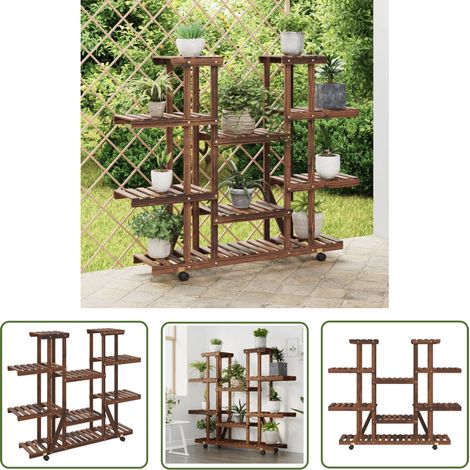 The Living Store Support à fleurs avec roues 110x25x115 cm bois massif de sapin - Support Plante - Meuble Jardin - Rangement Extérieur - Jardinière Mobile - Étagère Plantes (1/5)