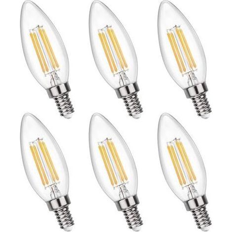 Kaelt - Ampoule Bougie E14 Dimmable Blanc Chaud 2700K, 400LM, 230V, E14 C35 4W LED Équivalent E14 40W, Ampoule Rétro Filament LED à Petit Culot pour Lustre, Lumière Décorative, lot de 6 (1/5)