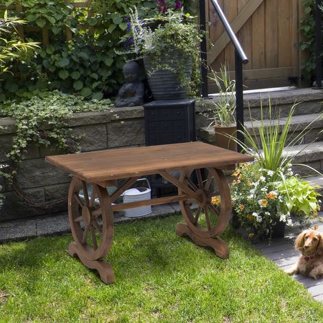 Table de jardin. Table de balcon. Table en bois. Modèle à roulettes. Résistante aux intempéries. Bois massif. Finition naturelle. 110 x 60 x 65 cm