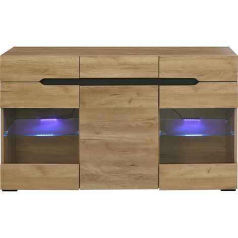 Aparador con LED 3 puertas y 3 cajones color roble 140 x 35 x 80 cm HOMVRA (1/5)