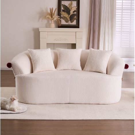 Divano 2 posti 163x93x68 cm in velluto a coste bianco, 3 cuscini, per soggiorno – MEUBLIV (1/5)