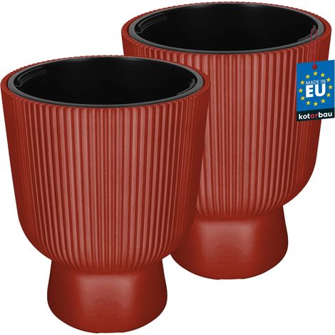 KOTARBAU® Lot de 2 Pot de Fleur - Pot Plastique Plante Ø 39 cm - avec Bac Intérieur -  Pot de Jardin - Pot de Fleur Exterieur -  H : 49 cm - PVC - Cuivré - Nervuré (1/4)