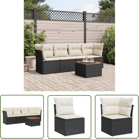 The Living Store Salon de jardin 5 pcs avec coussins noir résine tressée - Ensemble Salon De Jardin - Mobilier De Jardin - Canapé Extérieur - Set Salon Extérieur - Résine Tressée (1/5)