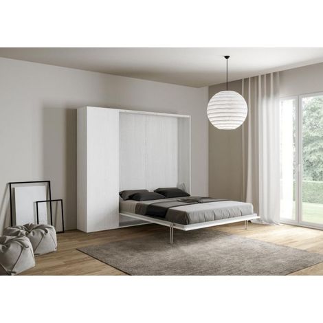 Lit escamotable avec colonne de rangement bois frêne blanc kanto 120x190 cm (1/5)