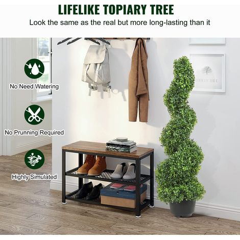 Buis Topiaire Artificiel 91 cm Buis Artificiel Extérieur en Spirale 2 Fausses Plantes en PE 10 Feuilles Remplaçables avec Pot Sans… (1/5)