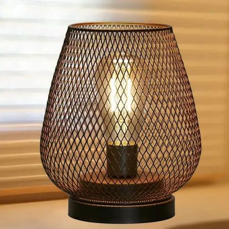 Lampe de chevet LED ACKERMAN en métal et maille, lumière blanc chaud, veilleuse décorative fonctionnant sur piles (piles non incluses). (1/5)