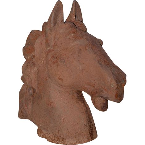 Tête de cheval en fonte avec finition rouille naturelle