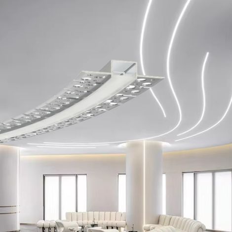 Pacco di 10 Profili Profilo in alluminio flessibile per strisce strip LED curvabile installazione ad incasso per controsoffitte in cartongesso 2 metri x 12 mm schermatura opaca