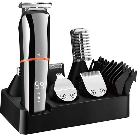 1 Kit de toilettage 6 en 1, tondeuse barbe cheveux corps, lames titane étanche USB, écran LED voyage homme (1/5)