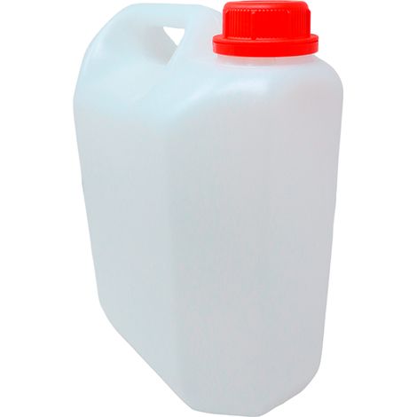 Garrafa PVC de 5l para descarga desagüe aire acondicionado con asa Bidón plástico color blanco y tapón rojo 27x21x13 cm (1/4)