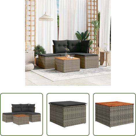 vidaXL Canapé en résine - Salon de jardin 5 pcs avec coussins gris résine tressée (1/5)