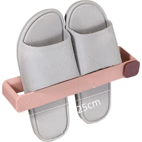 Porte-chaussons mural sans perçage - Organisateur de salle de bain rose gain de place (1/5)