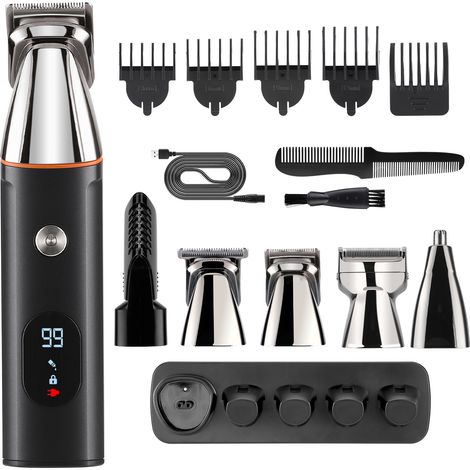 INKBIRD 5 EN 1 Tondeuse Cheveux et Barbe - Sans Fil Rechargeable intégrée à la base - 5 Sabots - Écran LED - 15 Pièces - magnétique