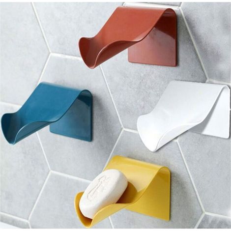 Portasapone per cucina, bagno, doccia, scatola per sapone, porta sapone, porta sapone da parete in plastica autodrenante (bianco + blu + giallo + rosso, 4) (1/5)