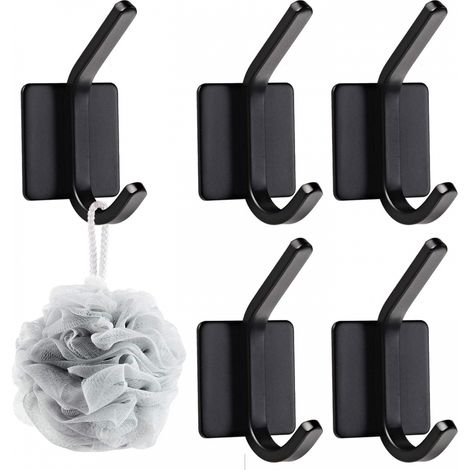 Lot de 5 crochets à serviettes autocollants, porte-serviettes et imperméable antirouille, porte-serviettes à double suspension pour salles de bains, (1/4)