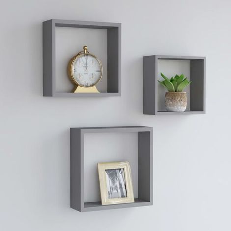 vidaXL Wandregale Würfel 3-teilig Grau MDF Grau (1/5)