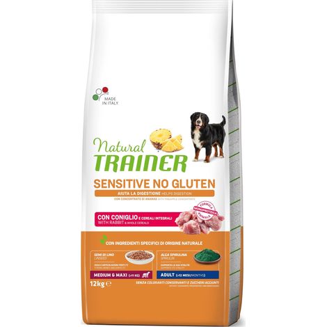 Natural Trainer Sensitive No Gluten Cibo per Cani Adulti Medium&Maxi con Coniglio e Cereali Integrali - 12kg (1/4)
