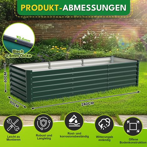 Randaco Metall Hochbeet 160x90x60cm Raumteiler Garten Verzinktes Gemüsebeet mit Kantenschutz, Stabil & Rostfrei, Bodenloses Pflanzbeet für Außenbereich, Schwarz (1/4)