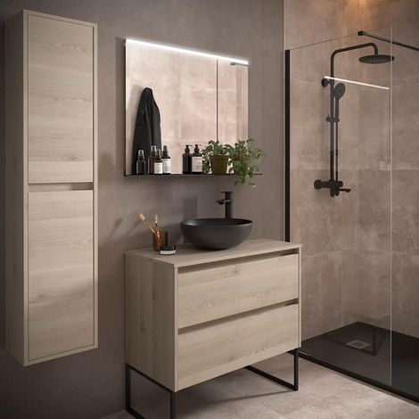 Badezimmermöbel BALTIC 900 2 Schubladen NATURAL + Waschtisch-Platte (1/3)