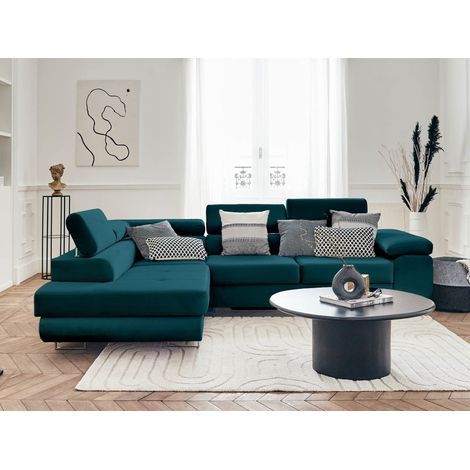 Bestmobilier – Canapé d'angle gauche 5 places convertible – Coffre de rangement – Têtières réglables – Revêtement velours 100% polyester – Structure bois (1/5)