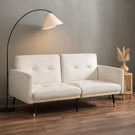 Canapé-lit velours beige 2 places réglable 5 positions en velours (1/5)