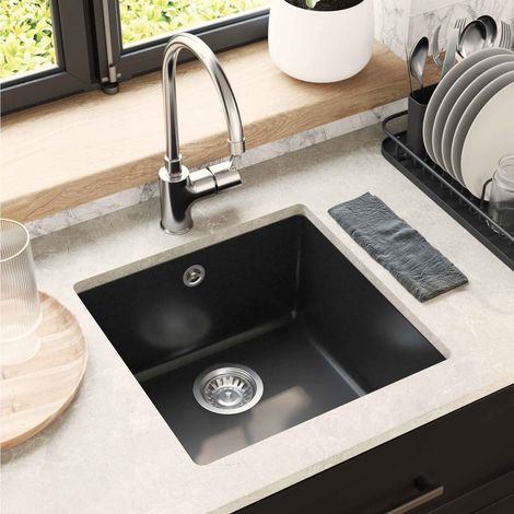 vidaXL Lavello Nero 430 x 460 mm 80% Quarzo e 20% Resina